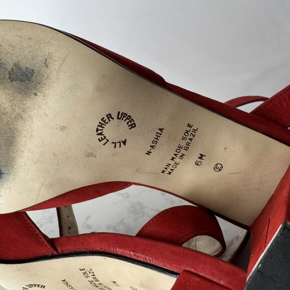 Nine West N-Ashia Vintage Red Leather Peep Toe Slingback‎ Wrap Heels Size 6M - Picture 2 of 9